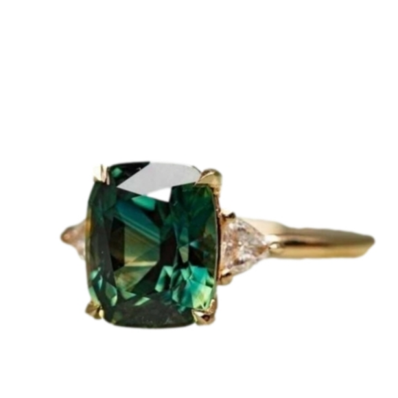 Faux Emerald Ring | Square Cut with Cubic Zirconia Stones and Gold Tone Band NWT - Picture 2 of 4